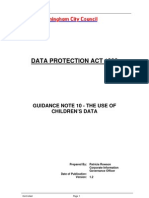 BCC - Guidance Note 10 Use of Children S Data