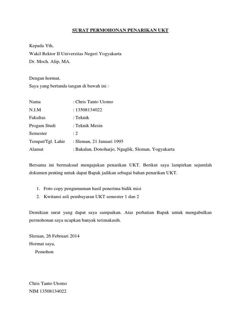 Surat Permohonan Penarikan Ukt  PDF