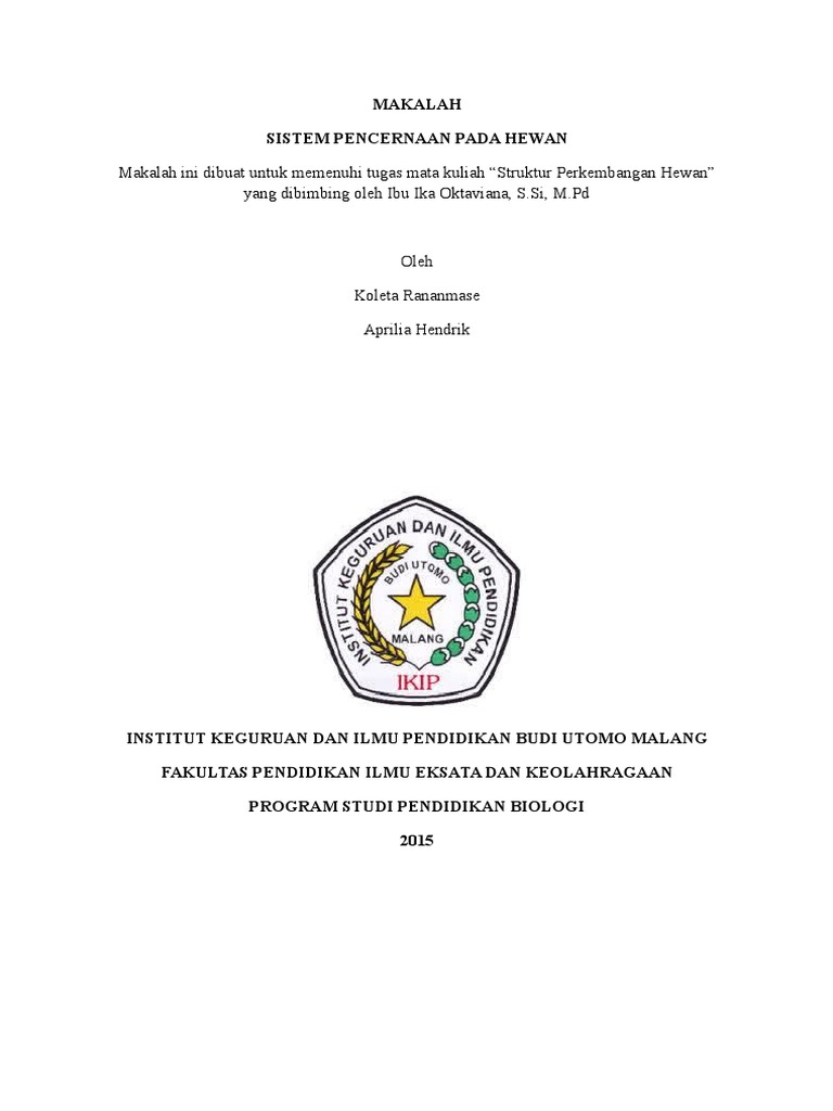 Makalah Etha Tentang Sistem Pencernaan Pada Hewan