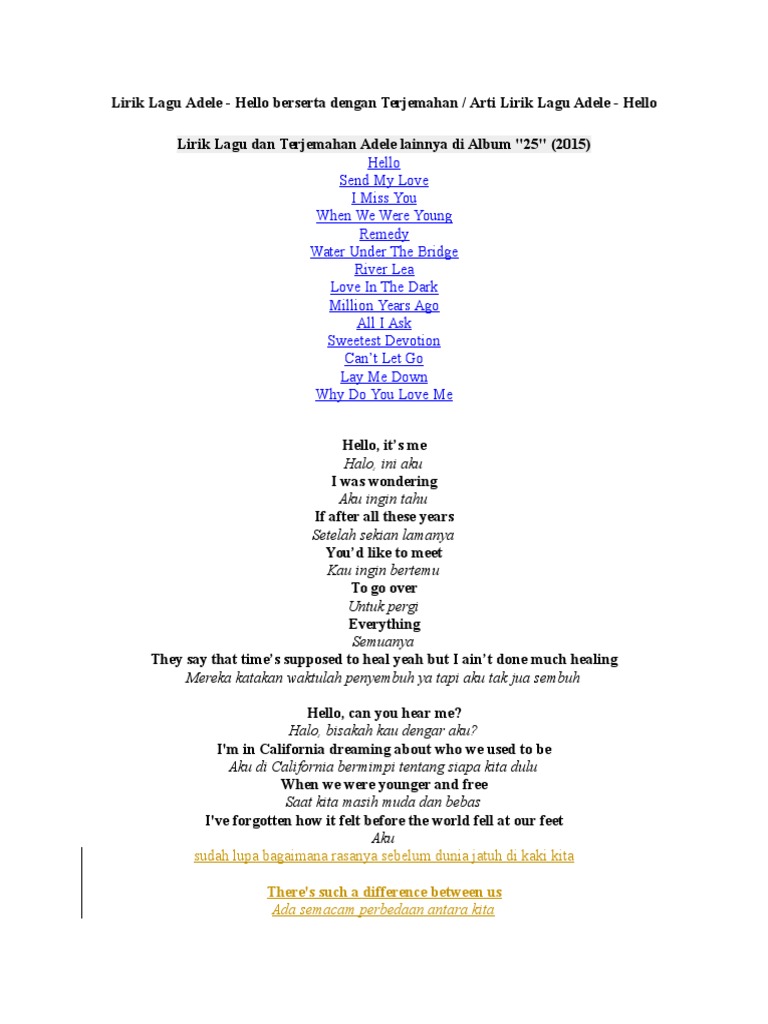 Lirik Lagu Hello Adele Pdf