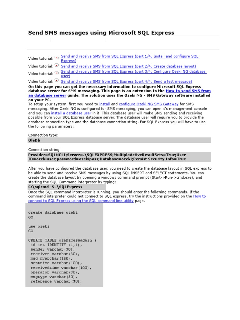 Send SMS Messages Using Microsoft SQL Express | PDF | Microsoft Sql ...
