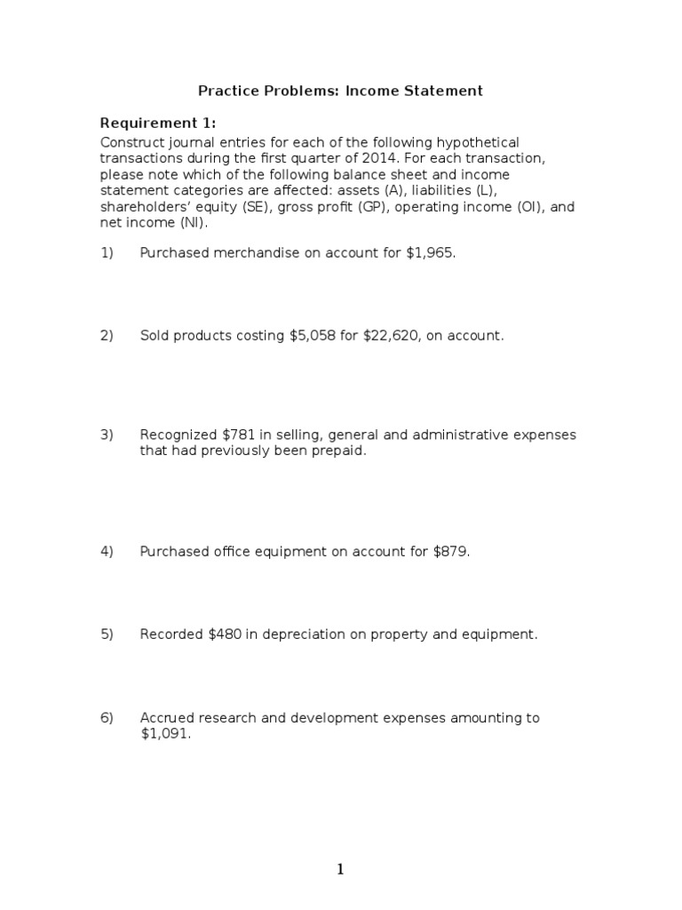 Income Statement Practice Problems | PDF | Finance & Money Management