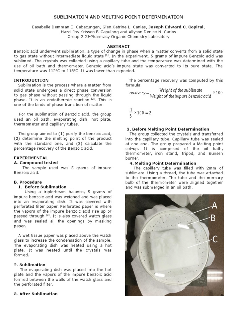 Sublimation and Melting Point Determination | PDF | Phase (Matter ...