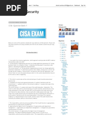 CISA Exam Question Bank 2024 | PDF | Information Security