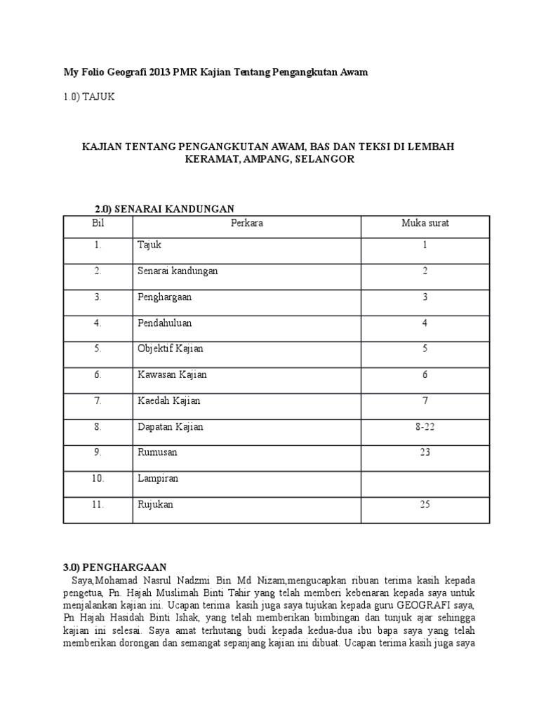 My Folio Geografi 2013 Pmr Kajian Tentang Pengangkutan Awam Pdf