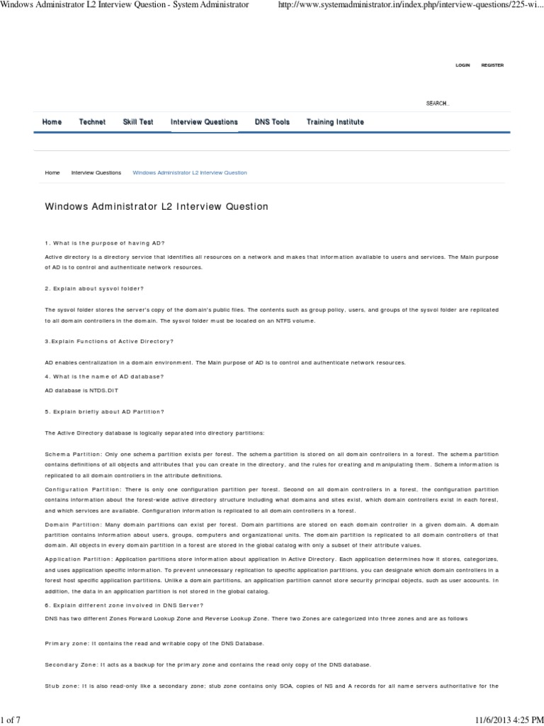 Windows Administrator L2 Interview Question System Administrator