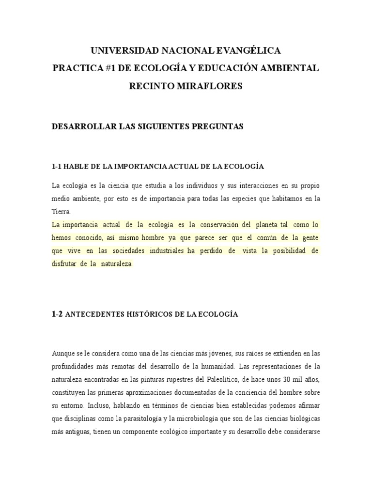 Practica de Ecologia y Medio Ambiente | PDF | Ecología | Ecosistema