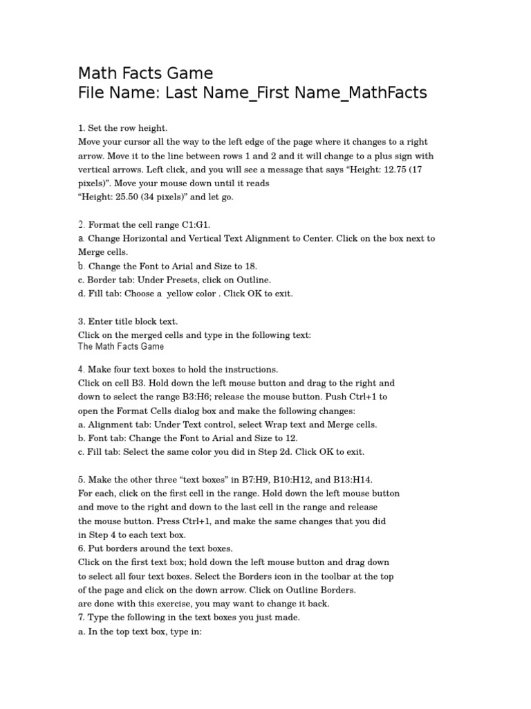 Math Facts Game | PDF | Typefaces | Formula