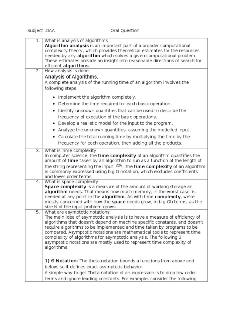 Viva Questions For DAA UoP PDF Time Complexity Discrete Mathematics