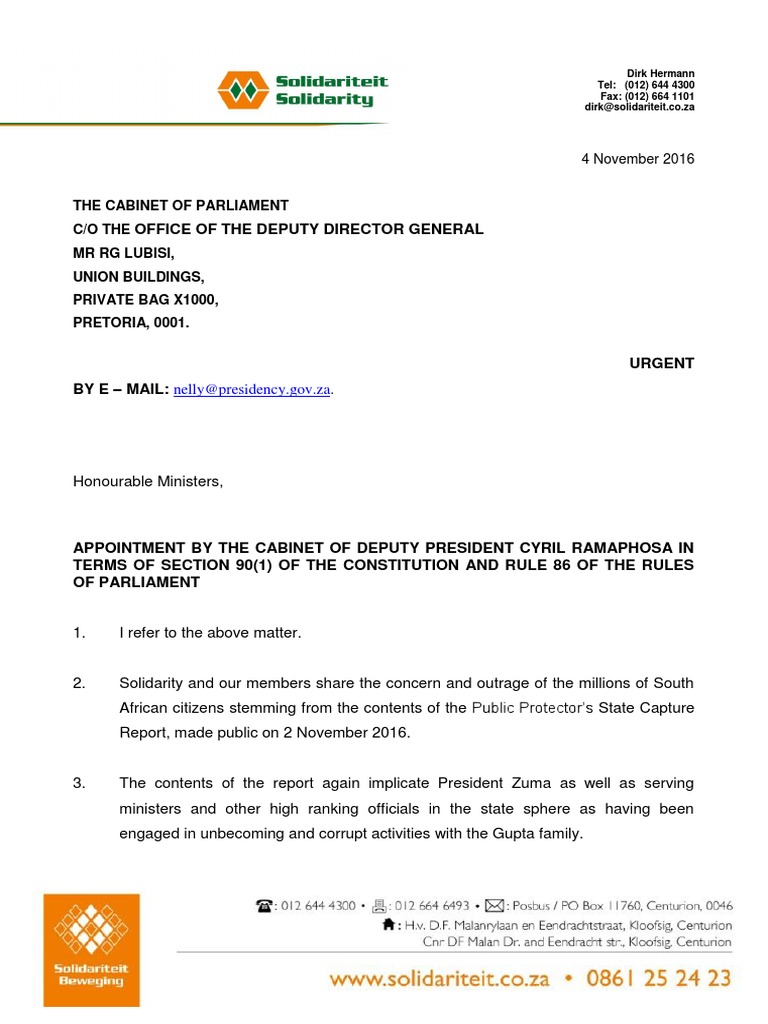 Solidarity Letter To PDF Jacob Zuma African National