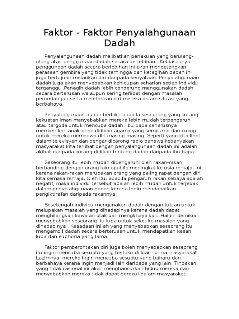 Faktor Penyalahgunaan Dadah Pdf