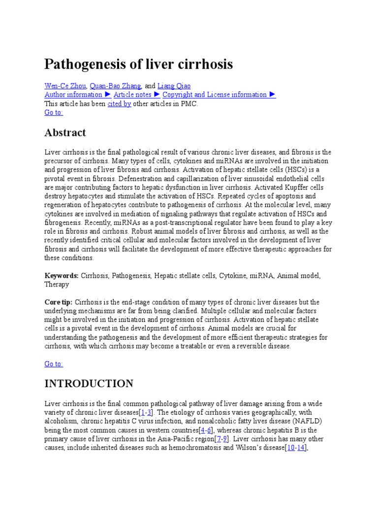 Pathogenesis Of Liver Cirrhosis Cirrhosis Interleukin 6