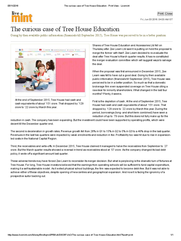 The Curious Case of Tree House Education Print View Livemint PDF