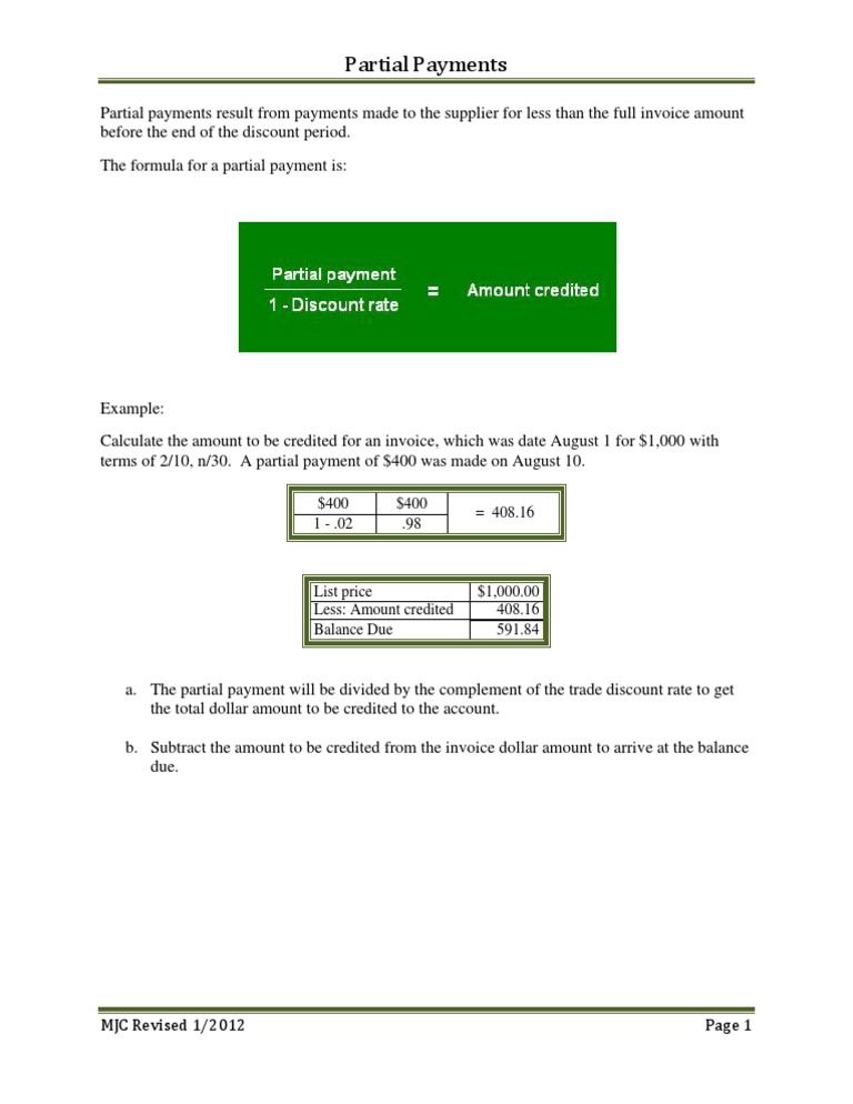 Partial Payments Pdf