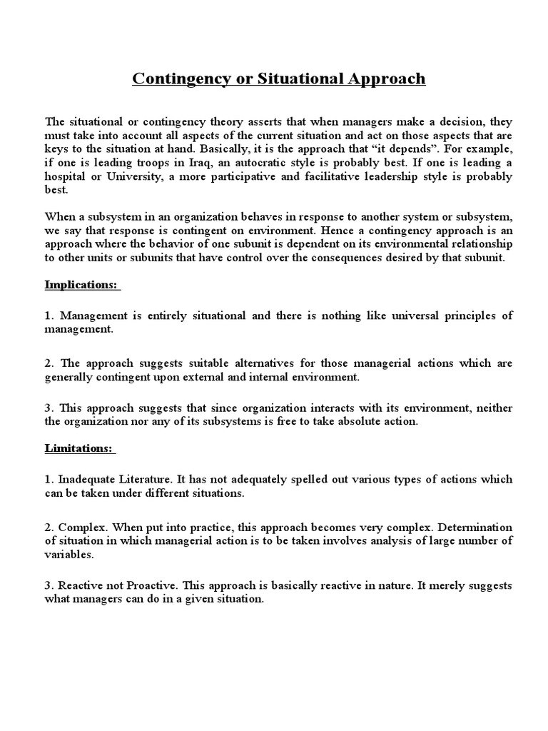 Contingency Approach in Management | PDF | Career & Growth | Self ...