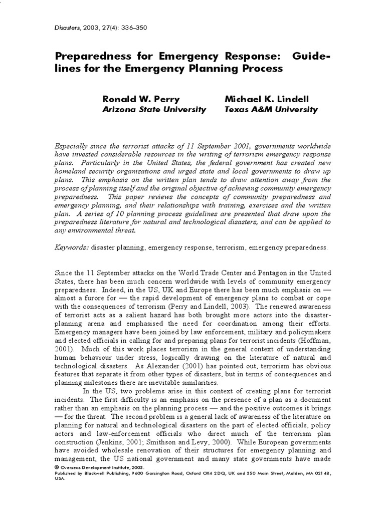 Preparedness For Emergency Response Guidelines For The Emergency