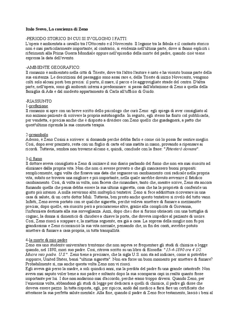 La Coscienza Di Zeno Pdf Riassunto