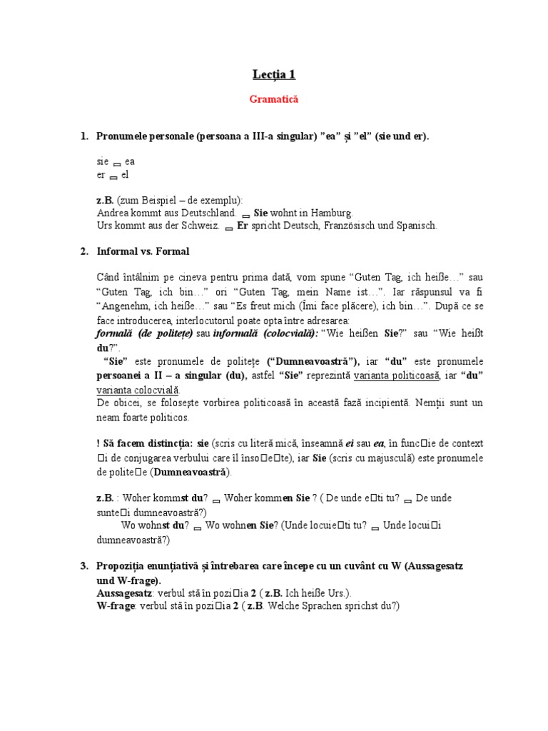 Lecția 1 Gramatica