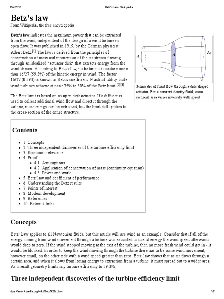 Understanding Betz's Law in Wind Energy | PDF | Fluid Mechanics ...