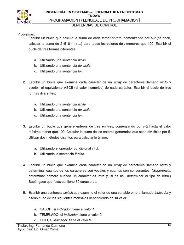 3 - Sentencias de Control PDF | PDF | Entero | Estructura de datos de ...
