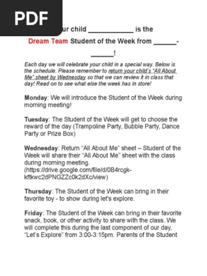student of the week letter