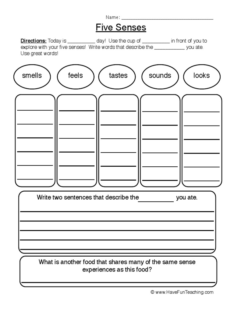 5 Senses Worksheet 2a | PDF | Self-Improvement
