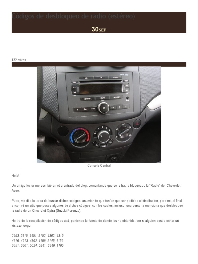 Códigos de Desbloqueo Radio Aveo Producción de sonido Procesamiento