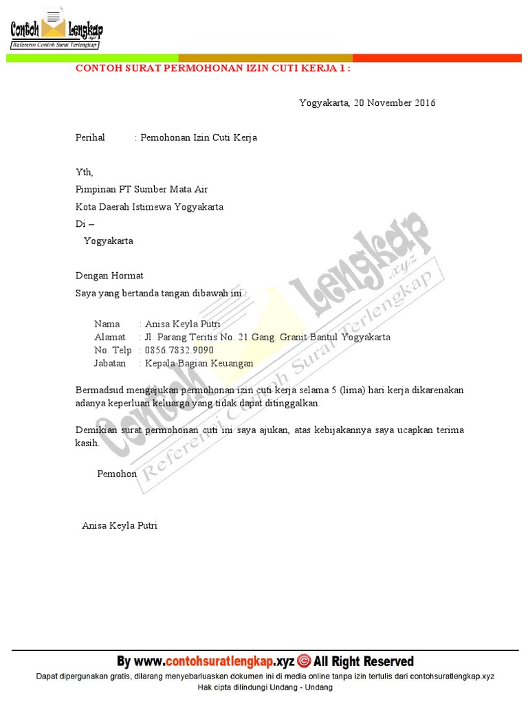 Surat Permohonan Cuti Nikah - Kumpulkan b