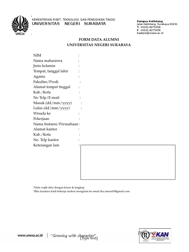 Formulir Data Alumni UNESA | PDF