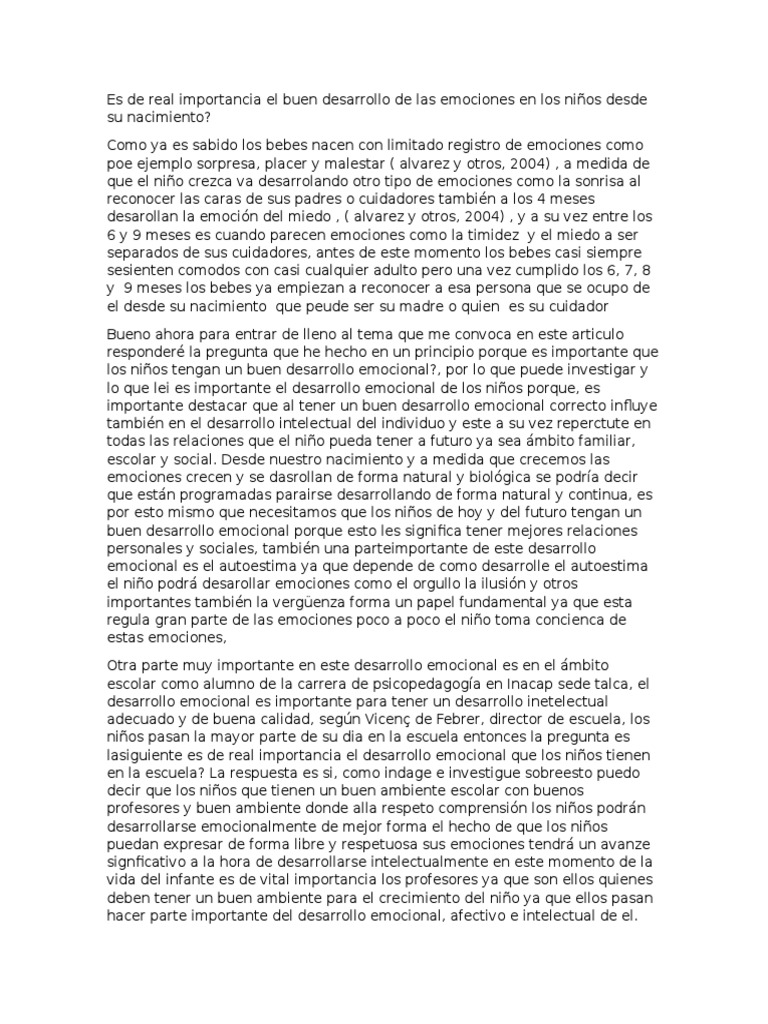 Importancia del desarrollo emocional infantil | PDF | Las emociones ...