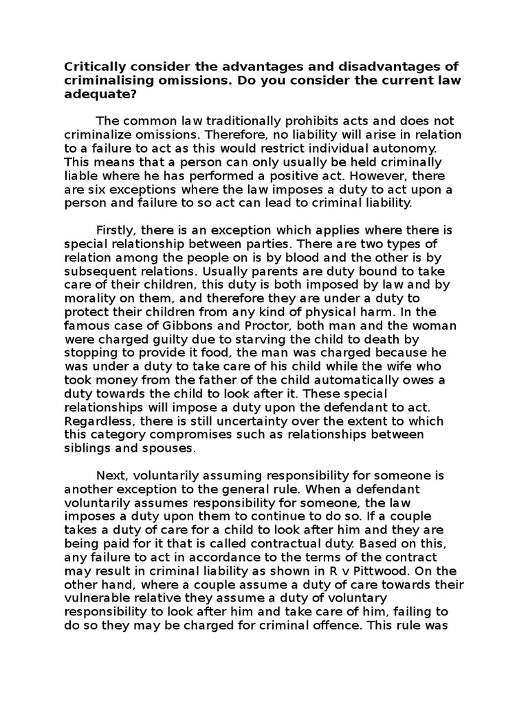 Is the law on omissions satisfactory picture