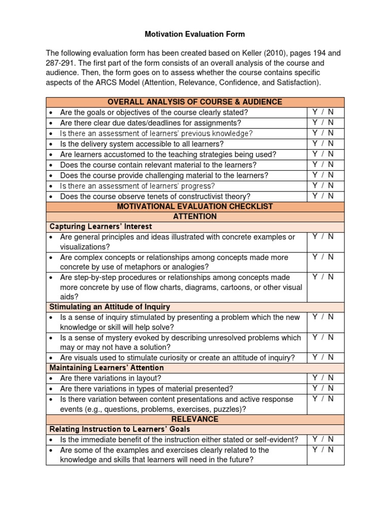 Motivation Evaluation Checklist | PDF | Inquiry | Motivation