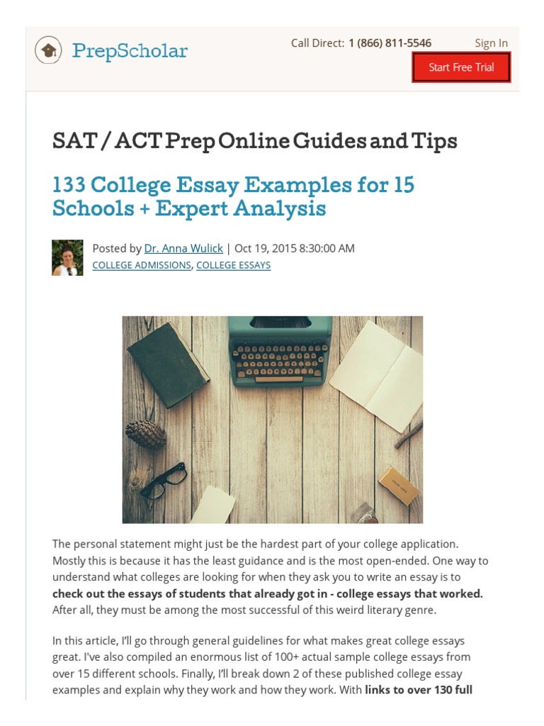 133 College Essay Examples For 15 Schools + Expert Analysis | PDF ...