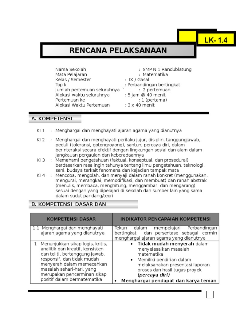 Rpp Kur 13 Matematika Kls 9 Kelompok 3 Perbandingan Bertingkat