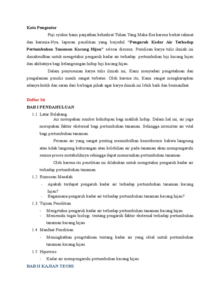 Laporan Pengaruh Kadar Air Terhadap Pertumbuhan Kacang Hijau PDF
