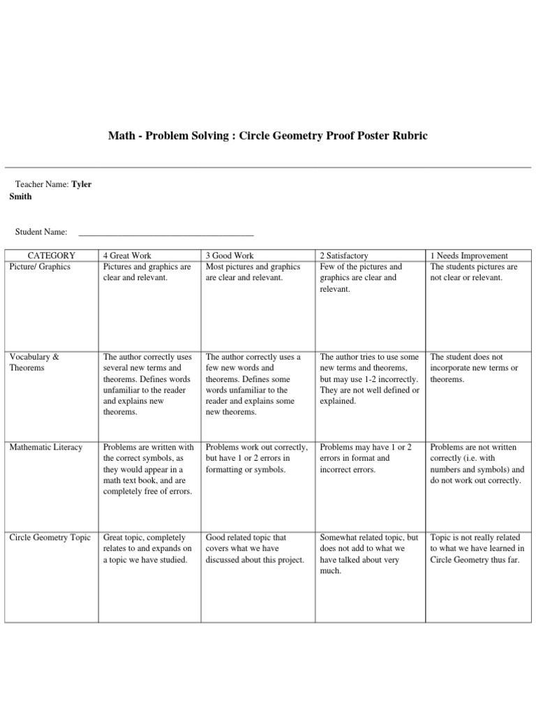 Circle Geometry Proof Poster Rubric | PDF | Self-Improvement