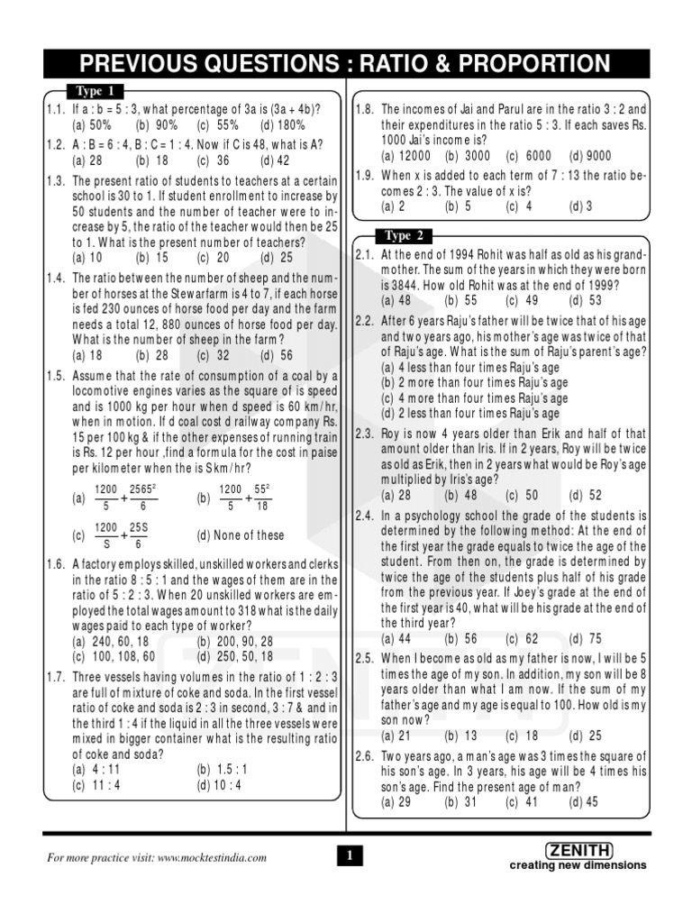Previous Questions - Ratio & Proportion | Download Free PDF | Ratio ...