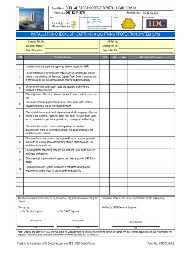 LPS Installation and Maintenance Checklist | PDF | Electrical ...