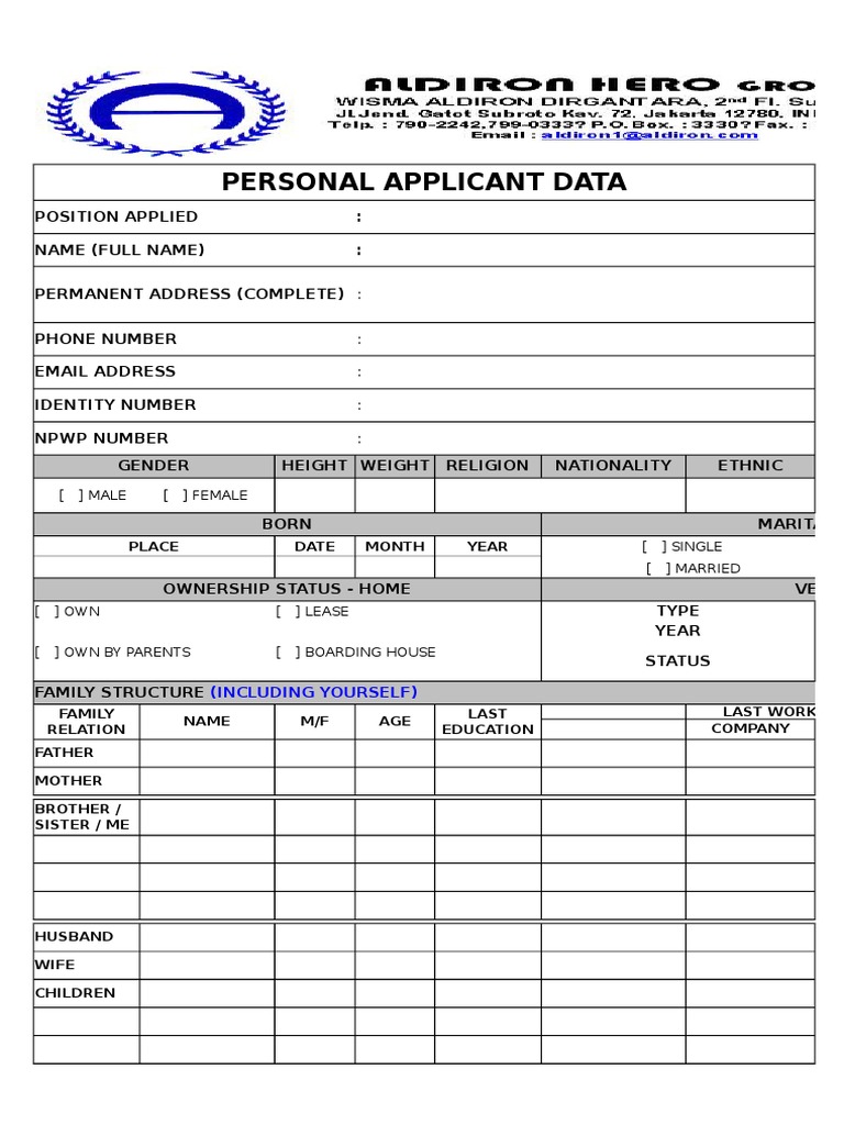 Comprehensive Job Application Form | PDF | Family | Microsoft Windows