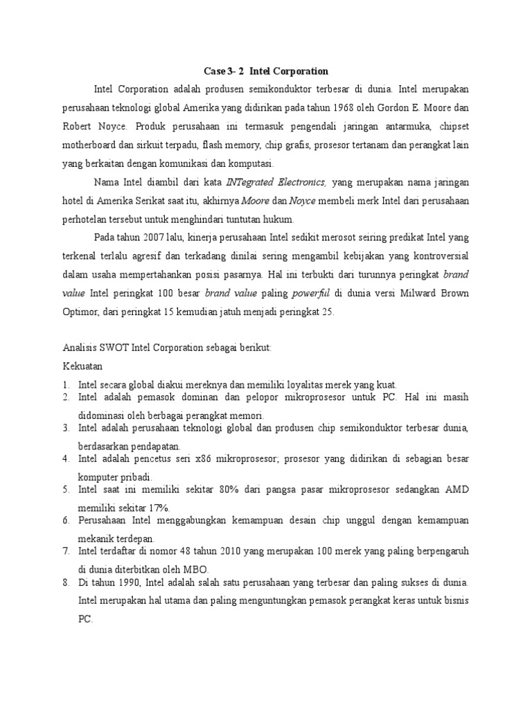 Analisis SWOT Dari Intel Corporation | PDF