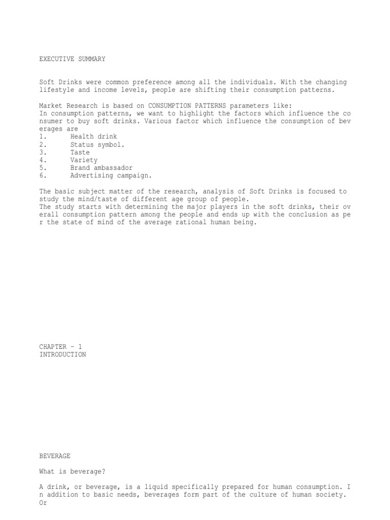 RESEARCH PROPOSAL FOR SOFT DRINKS Drink P Value