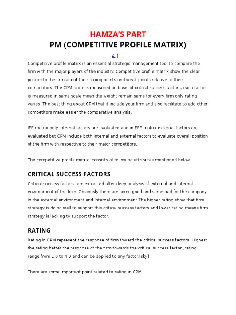 competitive profile matrix in strategic management