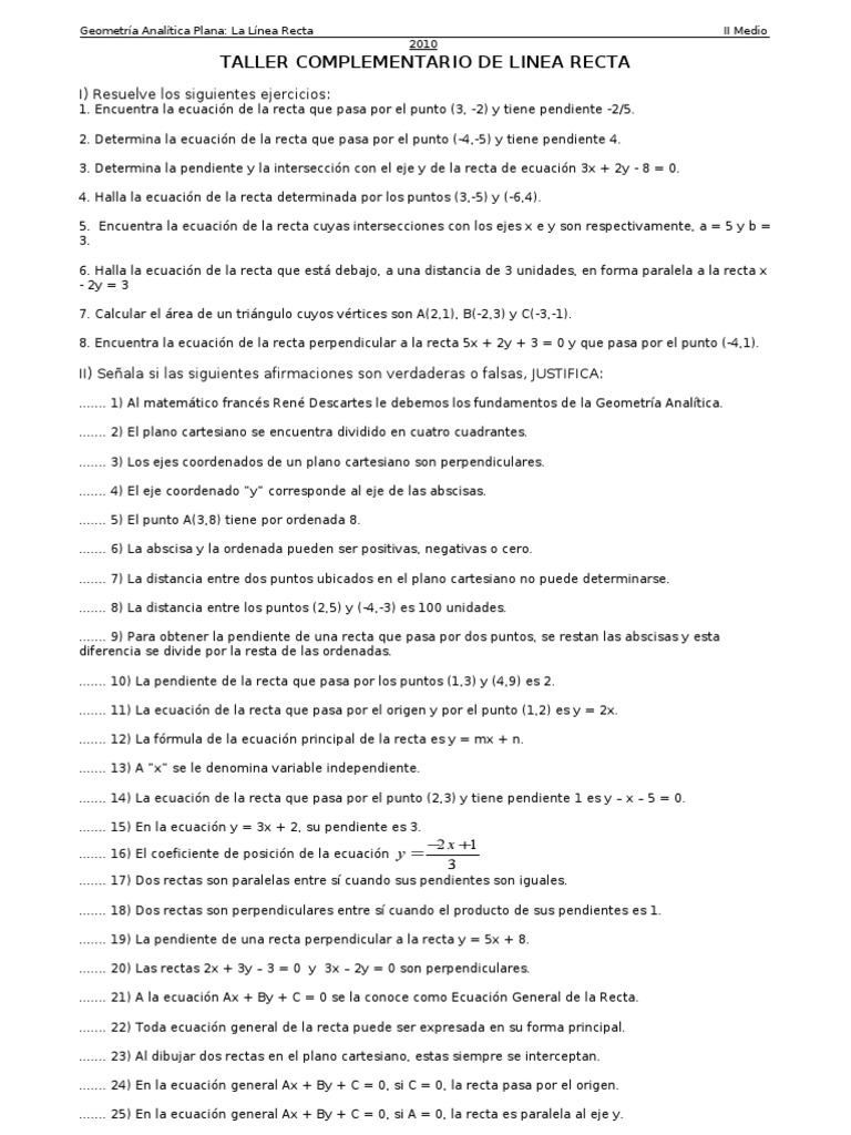 Taller Complement A Rio De Linea Recta Sistema De Coordenadas