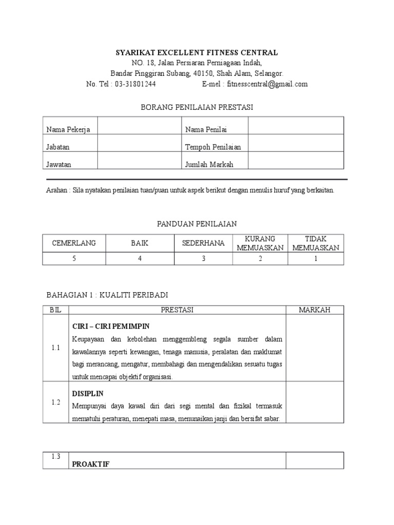 Borang Penilaian Prestasi Excellence Pdf