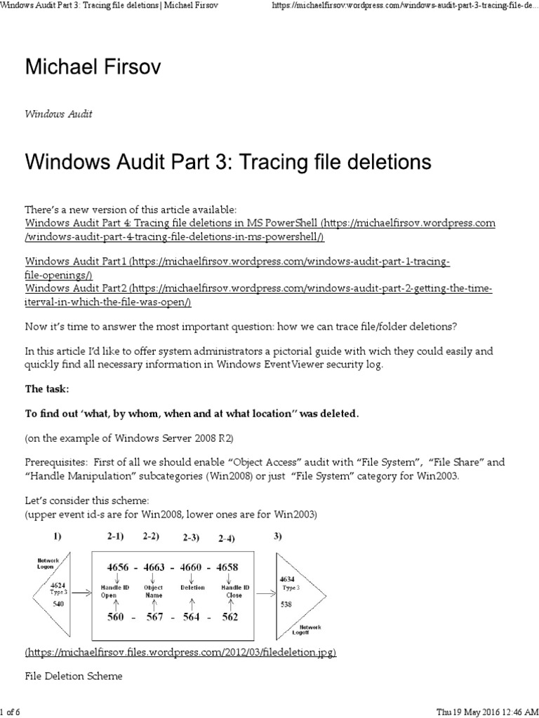 Windows Audit Part 3 - Tracing File Deletions - Michael Firsov | PDF ...