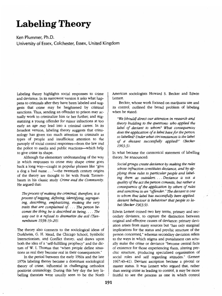 Labelling Theory Ken Plummer | PDF