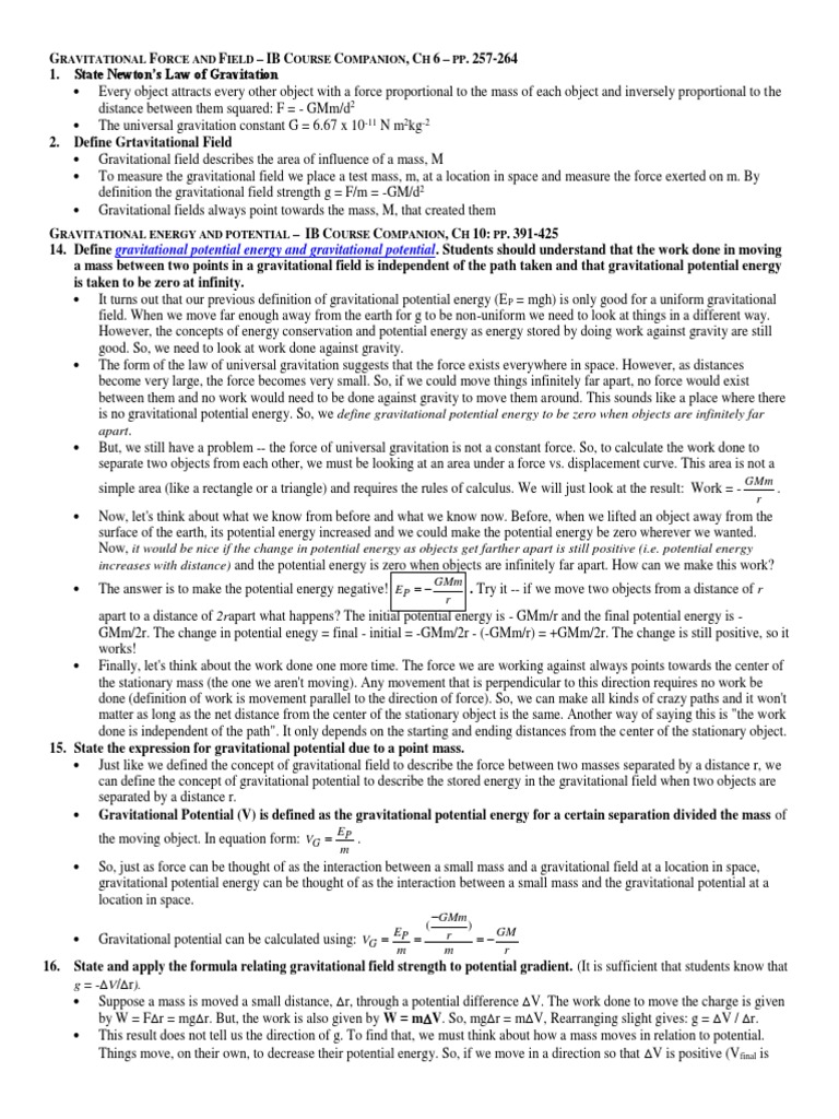 Gravitational Concepts for IB Physics | PDF | Potential Energy | Gravity