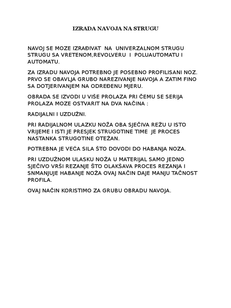 Izrada Navoja Na Strugu | PDF