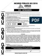 Prova Da Instituição ICAP de Concursos - NUTRICIONISTA