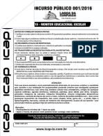 Prova Da Instituição ICAP de Concursos - Monitor Educacional Escolar